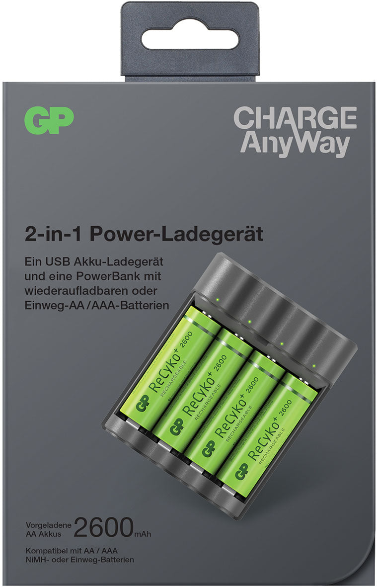 GP ReCyko+ USB-Ladegerät X411 Charge Anyway incl. 4AA 2600 GP ReCyko+ USB-Ladegerät X411 Charge Anyway incl. 4AA 2600